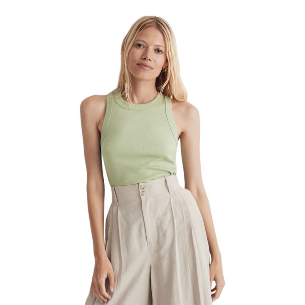 Madewell NWT‎ Brightside Rib Cutaway Supima Cotton Tank in Seedling sz XXS